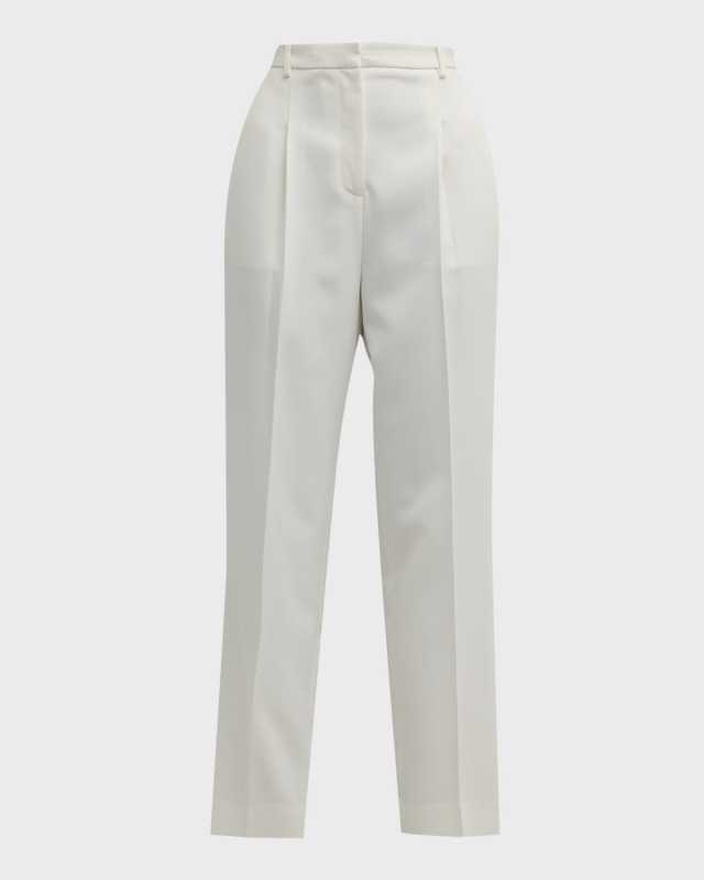 Mid-Rise Pleated Relaxed Straight-Leg Ankle Matte Crepe Trousers